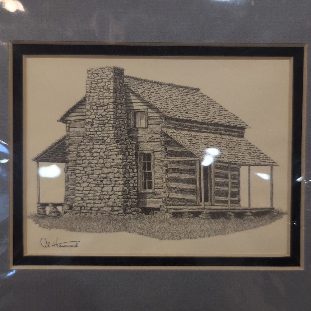Al Hammond Vintage Print Log Cabin Rustic Architecture Matted Art - Picture 2 of 8